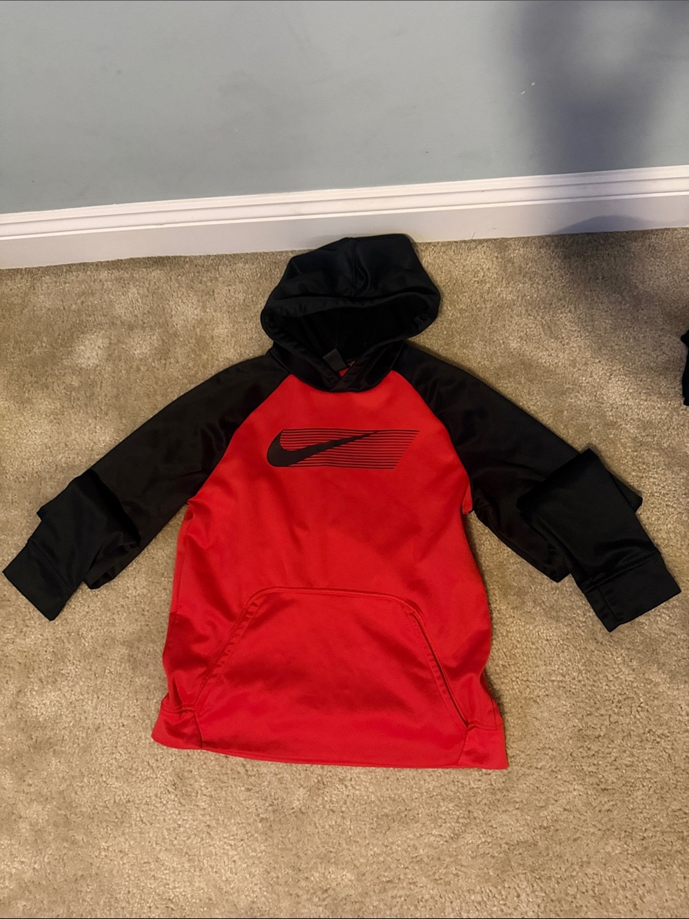 Nike Kids Red and Black Hooded Pullover Sweatshirt